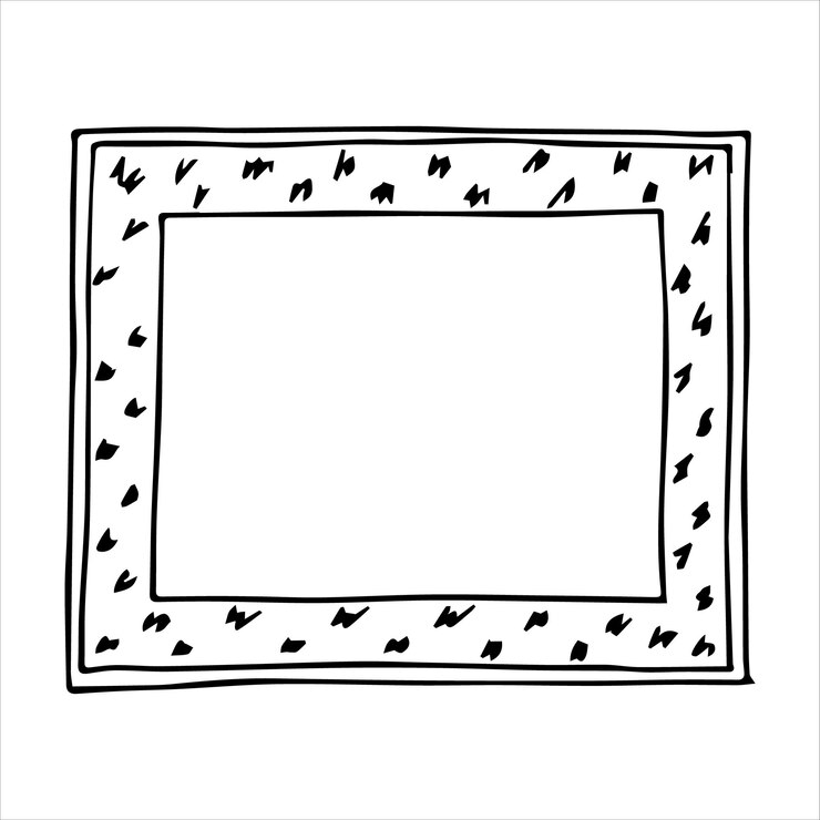 Hand drawn doodle style rectangular frame Black and white vector illustration