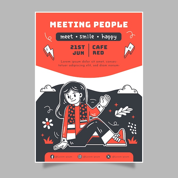 Vector hand drawn doodle style vertical poster template