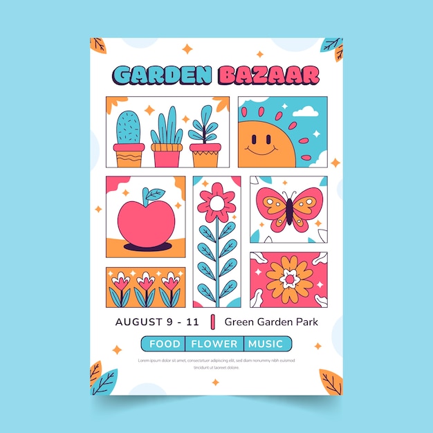 Hand drawn doodle style vertical poster template