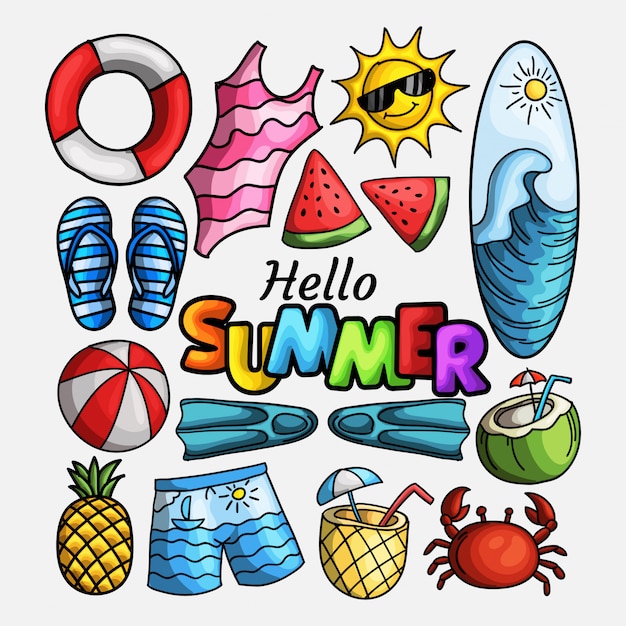 Hand Drawn Doodle Summer Icon Collection