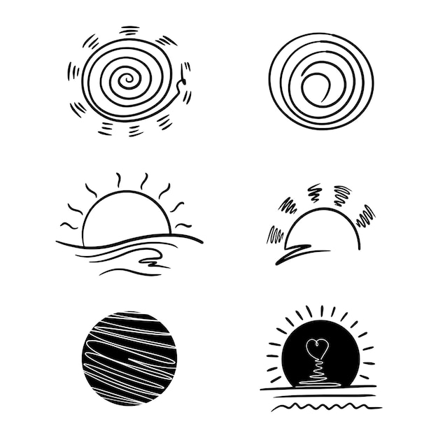 Illustrazione di vettore dell'elemento di disegno del sole di doodle disegnato a mano