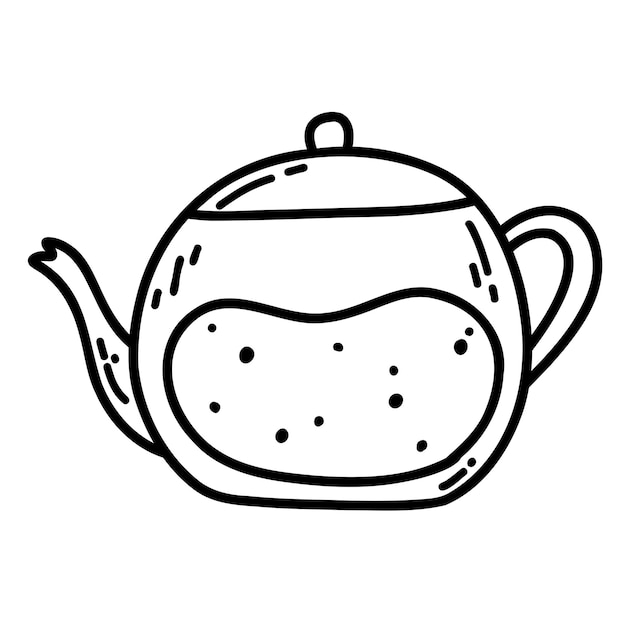 Vector hand drawn doodle teapot with coffee or tea vector illustration of kitchenware kettle icon