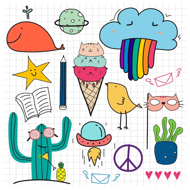 Hand drawn doodle vector set.