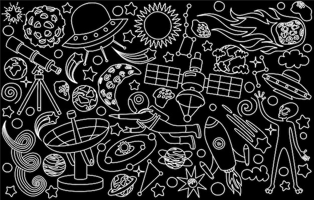 Premium Vector | Hand drawn doodles cartoon set of space objects.