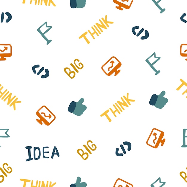 Hand drawn doodles seamless pattern background with business startup technology icon concept