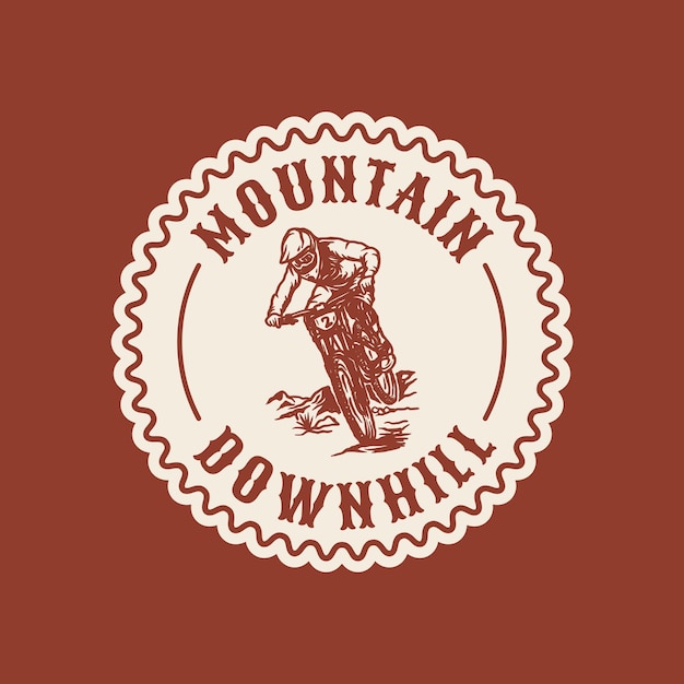 Hand Drawn Downhill Adventure Mountain Bike Logo Label Badge