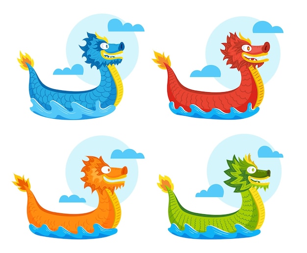 Collezione di dragon boat disegnata a mano