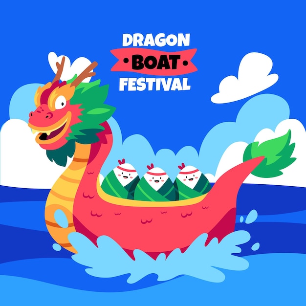 Hand drawn dragon boat illustration