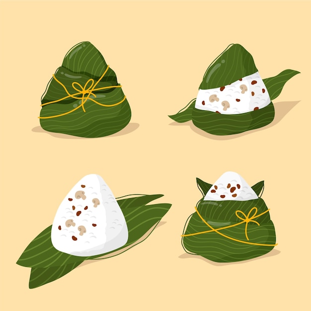 Vector hand drawn dragon boat's zongzi collection