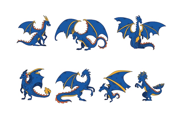 Hand Drawn dragon character in flat style