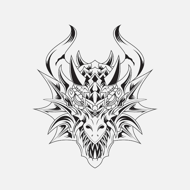 Hand drawn Dragon Head Tattoos monochrome black and white Mythology and fantastic creature