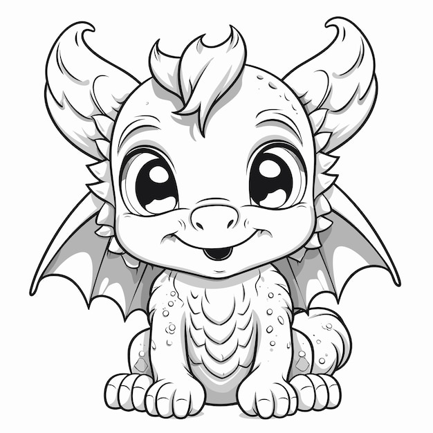 Hand drawn dragon outline illustration cute dragon coloring pages for children