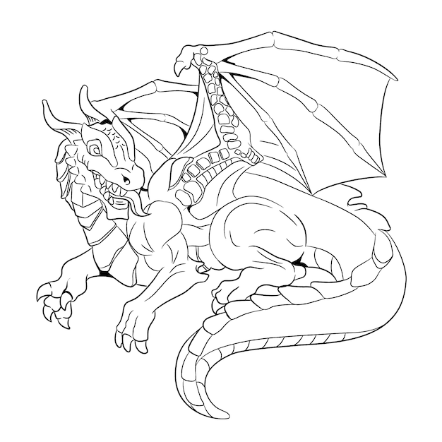 Hand drawn dragon outline illustration