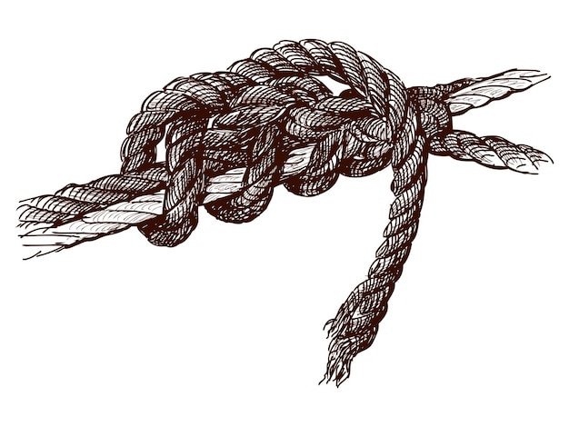 Hand drawn drawing of rigging rope tied in sea knot