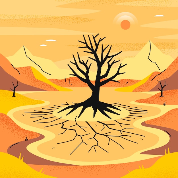 Вектор Иллюстрация засухи, нарисованная вручную