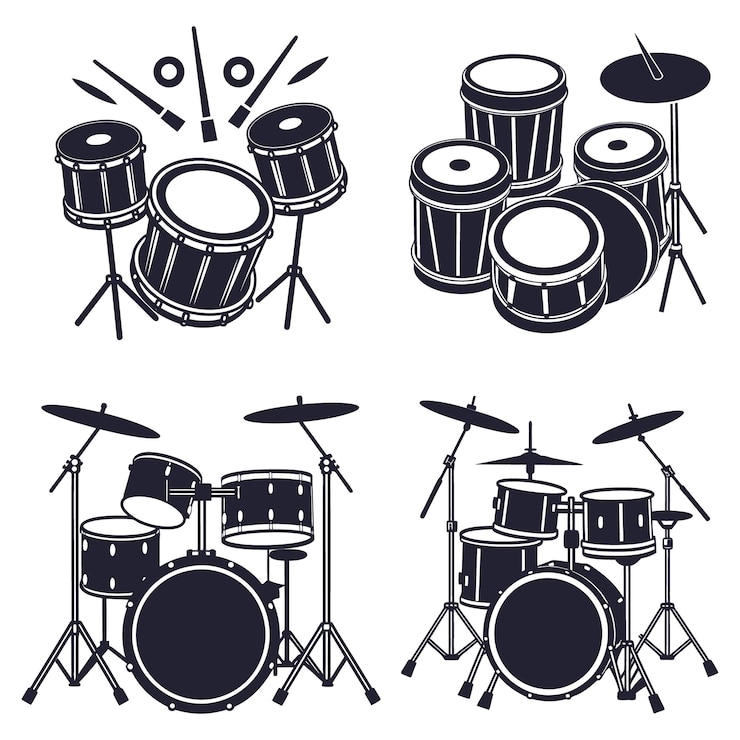 Vector hand drawn drummer silhouette collection