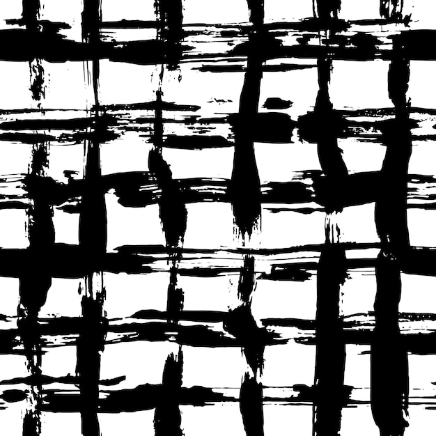 Hand drawn dry brush grid seamless pattern