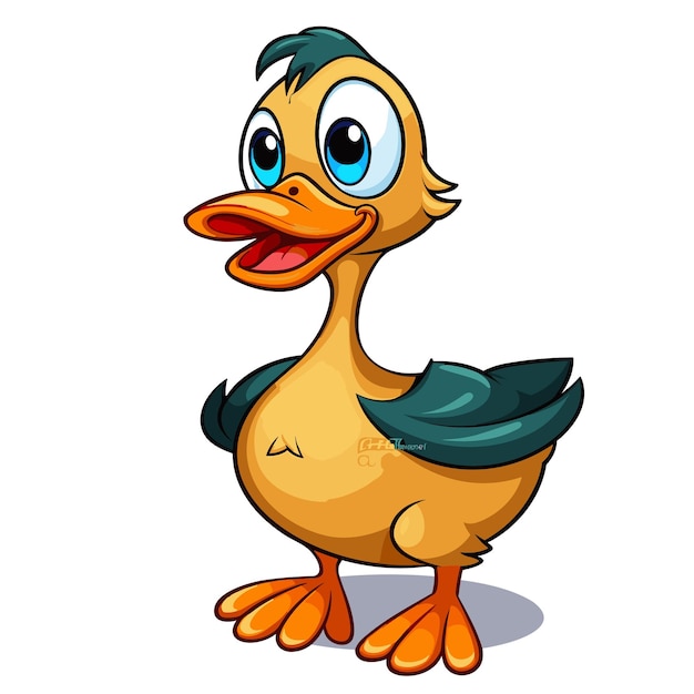 Vector hand drawn duck cartoon illustration isolated on white background
