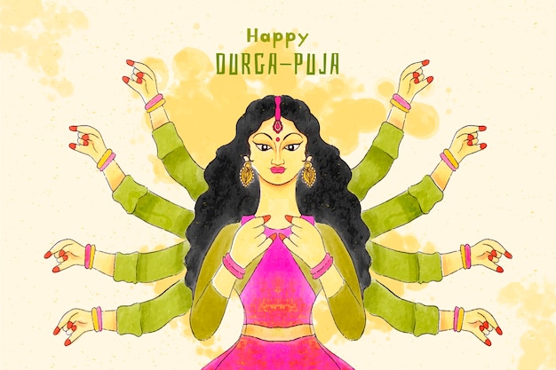 Vector hand drawn durga puja concept