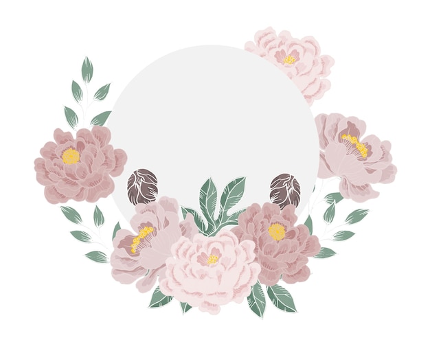 Vector hand drawn dusty peony flower wreath