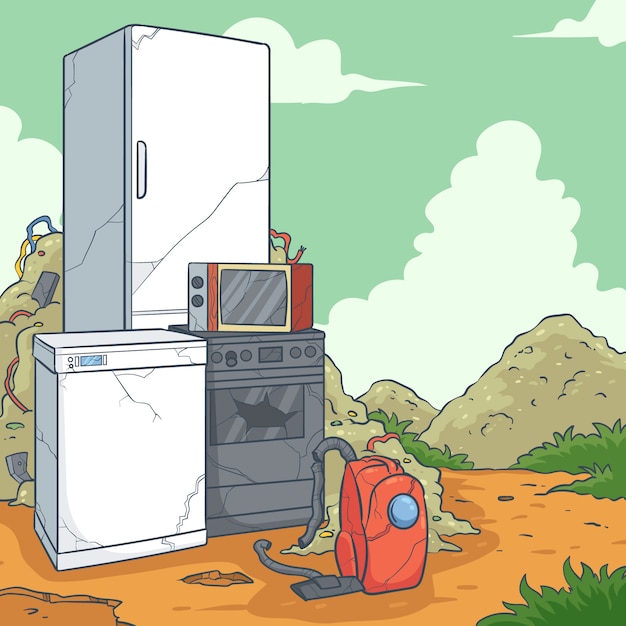 Vector hand drawn e-waste illustration