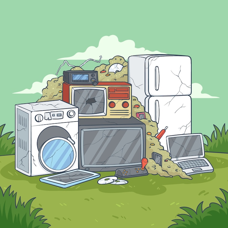 Vector hand drawn e-waste illustration