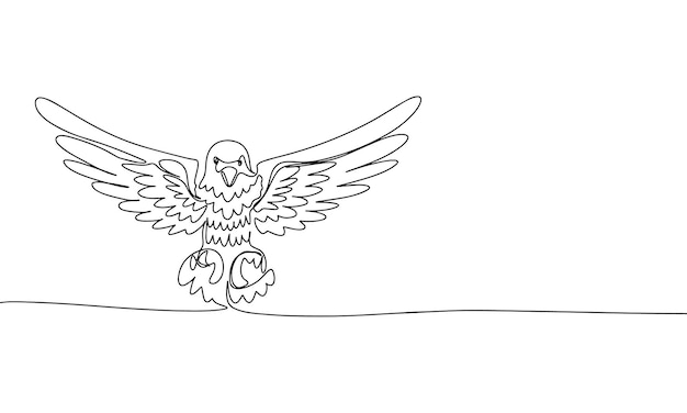 Hand drawn eagle isolated on white background Line art bird One line continuous eagle Outline vec