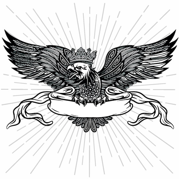 Hand Drawn Eagle logo with ribbon