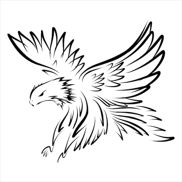 Vettore illustrazione in bianco e nero del tatuaggio tribale dell'aquila disegnata a mano