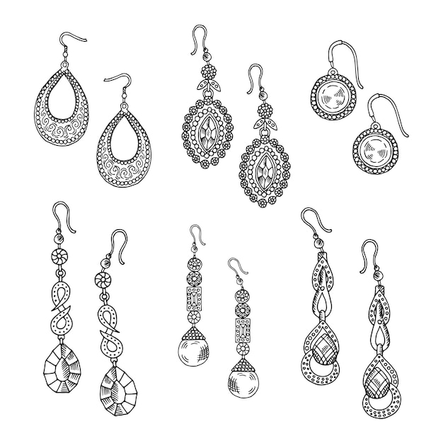 Hand drawn earrings set - jewelry isolated on white background