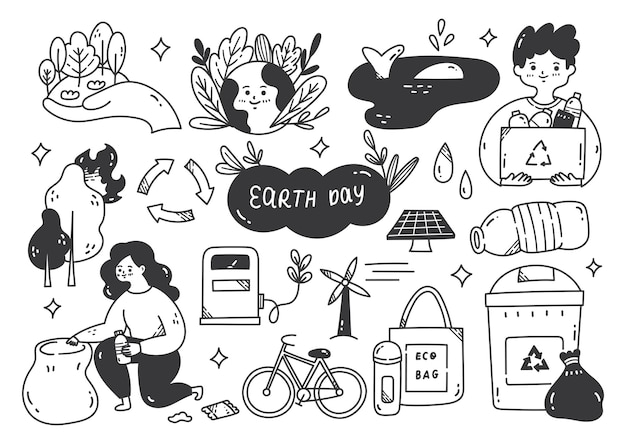 Hand Drawn Earth Day Concept Doodle Vector Illustration