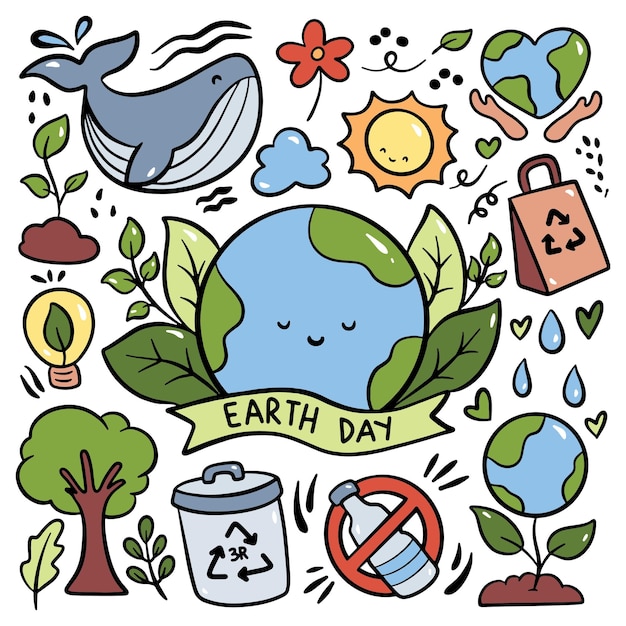 Hand drawn earth day doodle