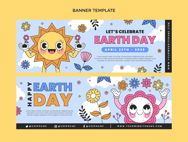 Hand drawn earth day horizontal banners set