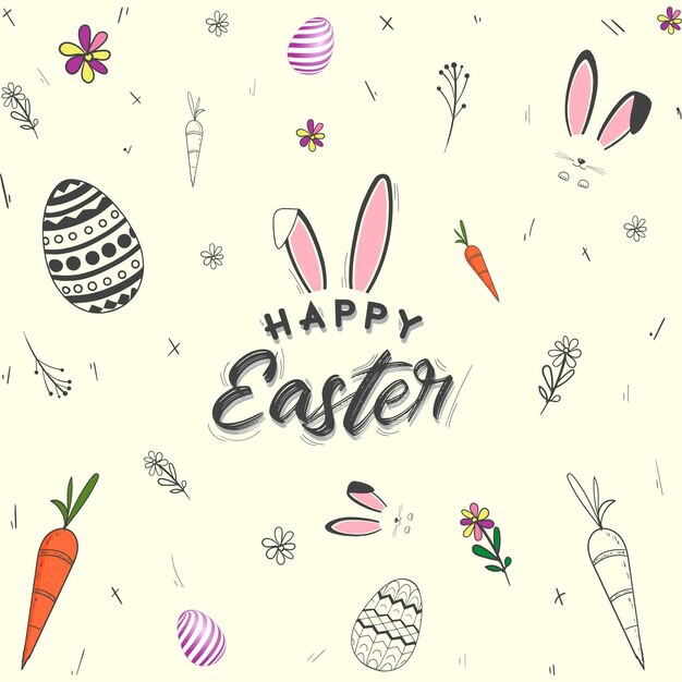 hand drawn easter background with easter egg and floral