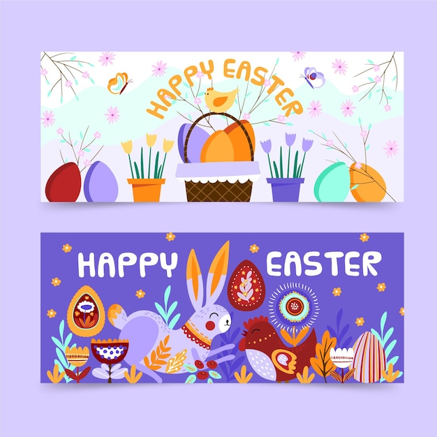 Set di banner di pasqua disegnati a mano