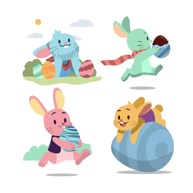 Vector hand drawn easter bunny collection