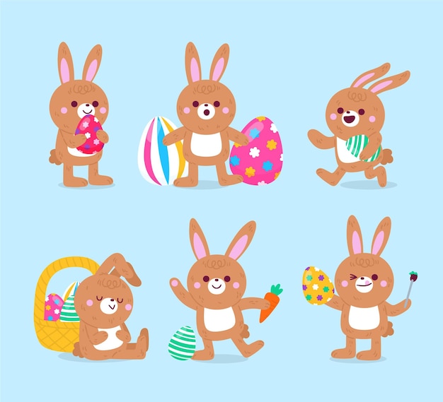 Vector hand drawn easter bunny collection