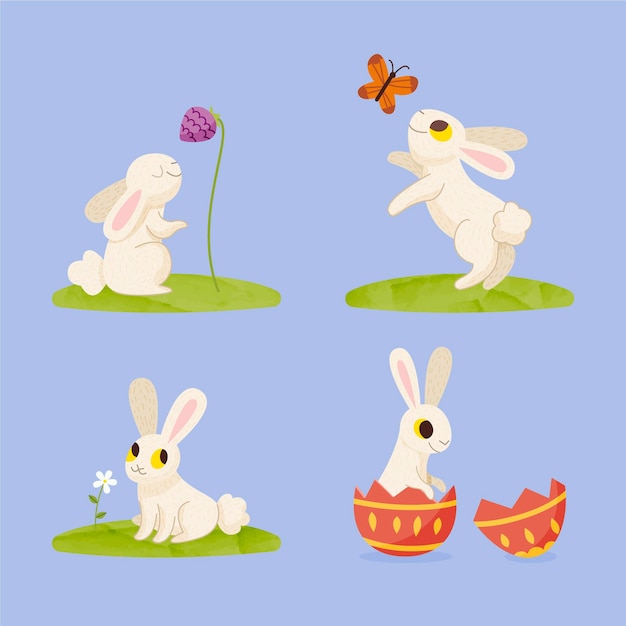 Vector hand drawn easter bunny collection