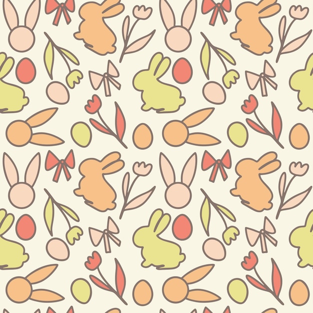 Hand drawn Easter Bunny Flower Egg Bow pattern background