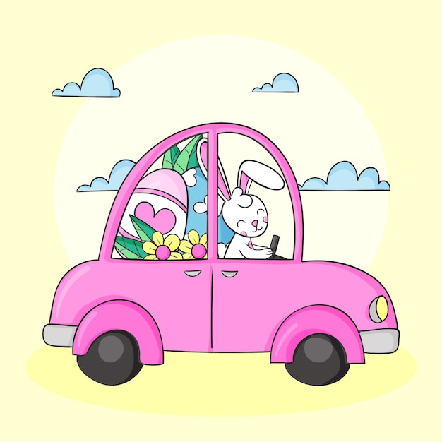 ベクトル 手描きのイースター車のイラスト