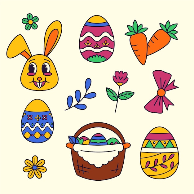 Hand drawn easter cliparts collection