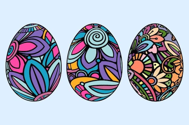 Hand drawn easter day eggs with happy colors Free Vector