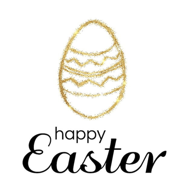 Hand Drawn Easter Egg with Gold Glitter Effect on a white background. Vector illustration