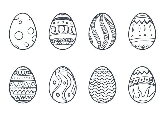 Vettore uova di pasqua disegnate a mano set di elementi decorativi vettoriali