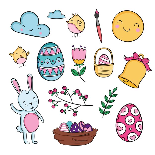 Collezione di elementi di pasqua disegnati a mano