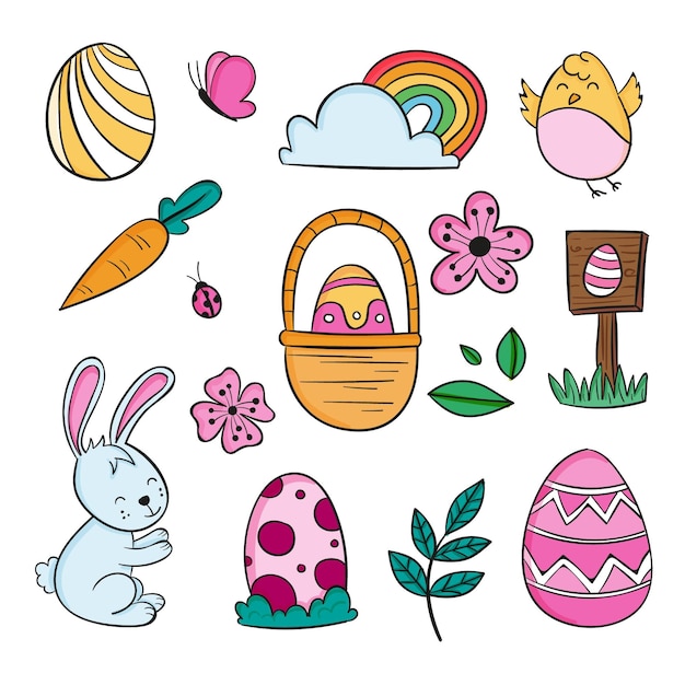 Hand drawn easter element collection