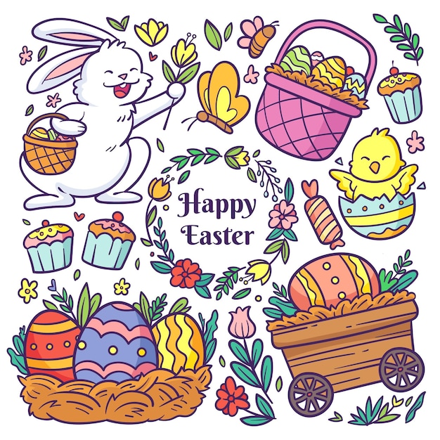 Vector hand drawn easter element collection