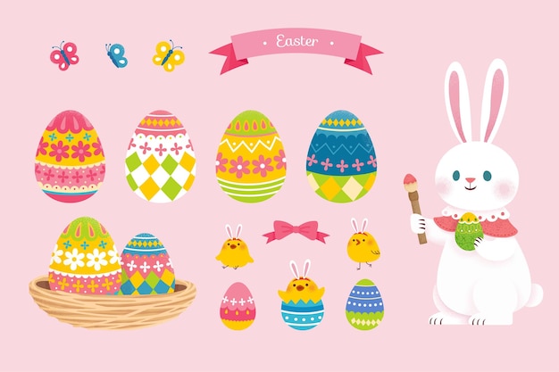 Vector hand drawn easter element set