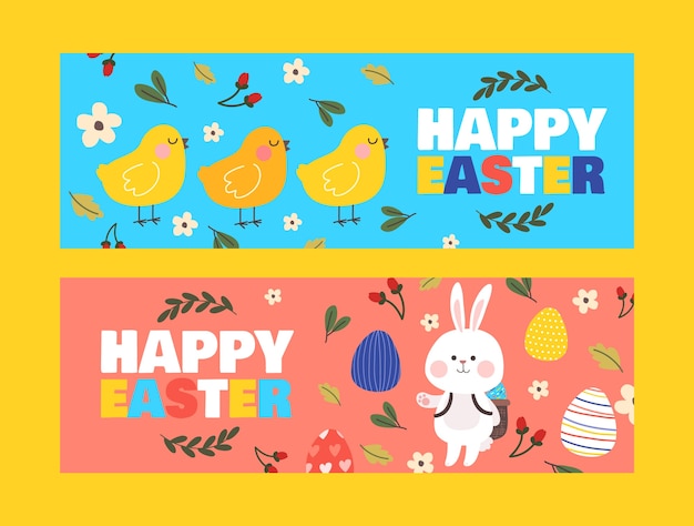 Vector hand drawn easter horizontal banners set