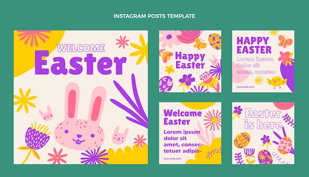 Vettore collezione di post di instagram di pasqua disegnati a mano